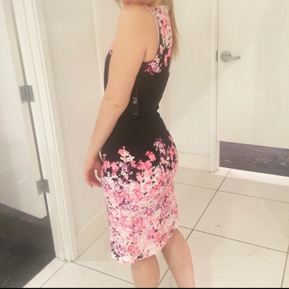 New York and Company Womens Black Pink Floral Sleeveless Shift Dress